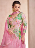 Pink floral Anarkali suit with Nazmeen dupatta.