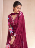 Maroon Muslin Anarkali Suit with hand embellishments.