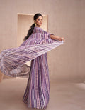 Model wearing Purple and Pink Printed Real Chinon Silk and Georgette Sharara Set

