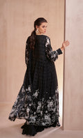 Black embroidered Chinon silk and georgette sharara set for weddings.