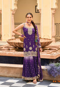 Purple Heavy Chinon Embroidered Palazzo Suit with Digital Print Dupatta, ideal for special occasions