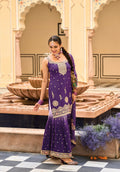 Purple Heavy Chinon Embroidered Palazzo Suit with Digital Print Dupatta, ideal for special occasions