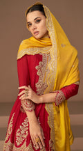 Red and Yellow Premium Chinon Silk Anarkali Suit with Dupatta