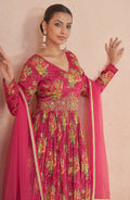 Pink Floral Handwork Anarkali Suit with Soft Net Dupatta, perfect for weddings and festive events