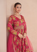 Pink Floral Handwork Anarkali Suit with Soft Net Dupatta, perfect for weddings and festive events