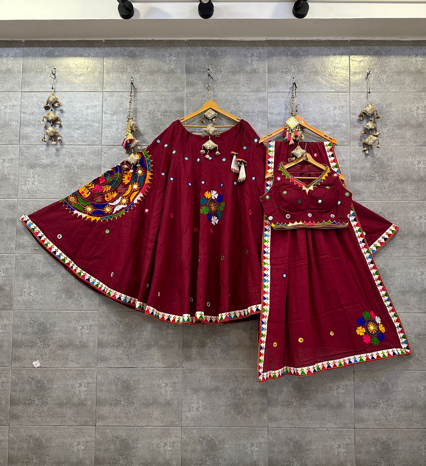 Red Pure Khadi Cotton Chaniya Choli with Pockets and 8-Meter Flare