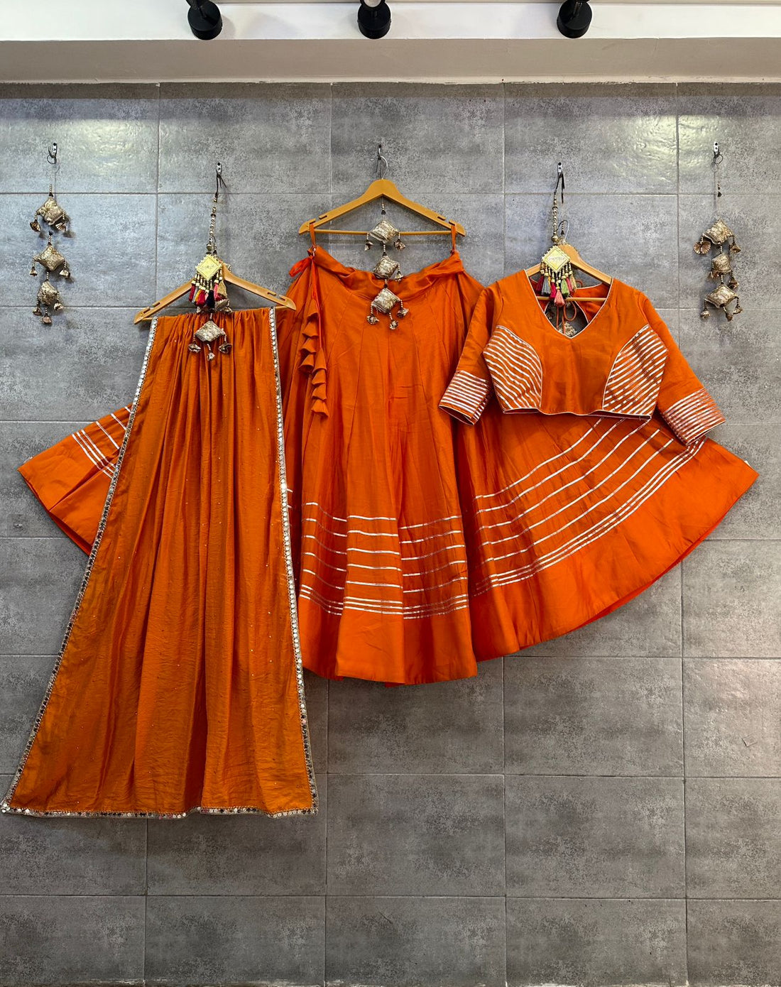 Orange Roman Silk Chaniya Choli with Heavy Gotta and Sequence Laces Dupatta