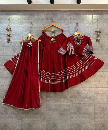 Maroon Roman Silk Chaniya Choli with Heavy Gotta and Sequence Laces Dupatta