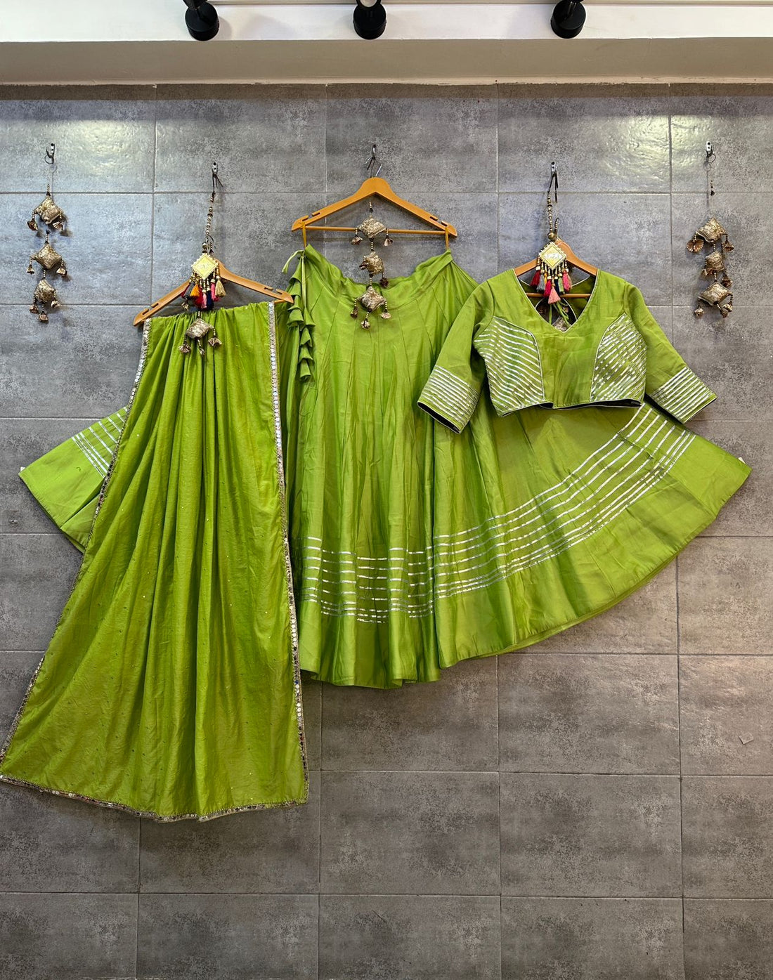 Pista Green Roman Silk Chaniya Choli with Heavy Gotta and Sequence Laces Dupatta