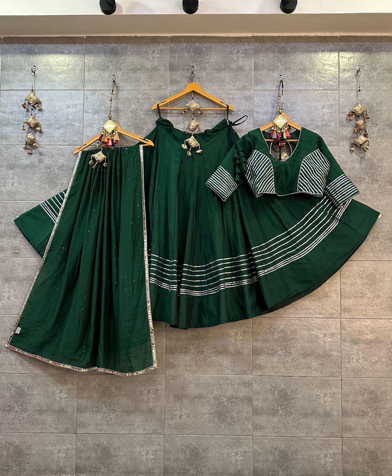 Green Roman Silk Chaniya Choli with Heavy Gotta and Sequence Laces Dupatta