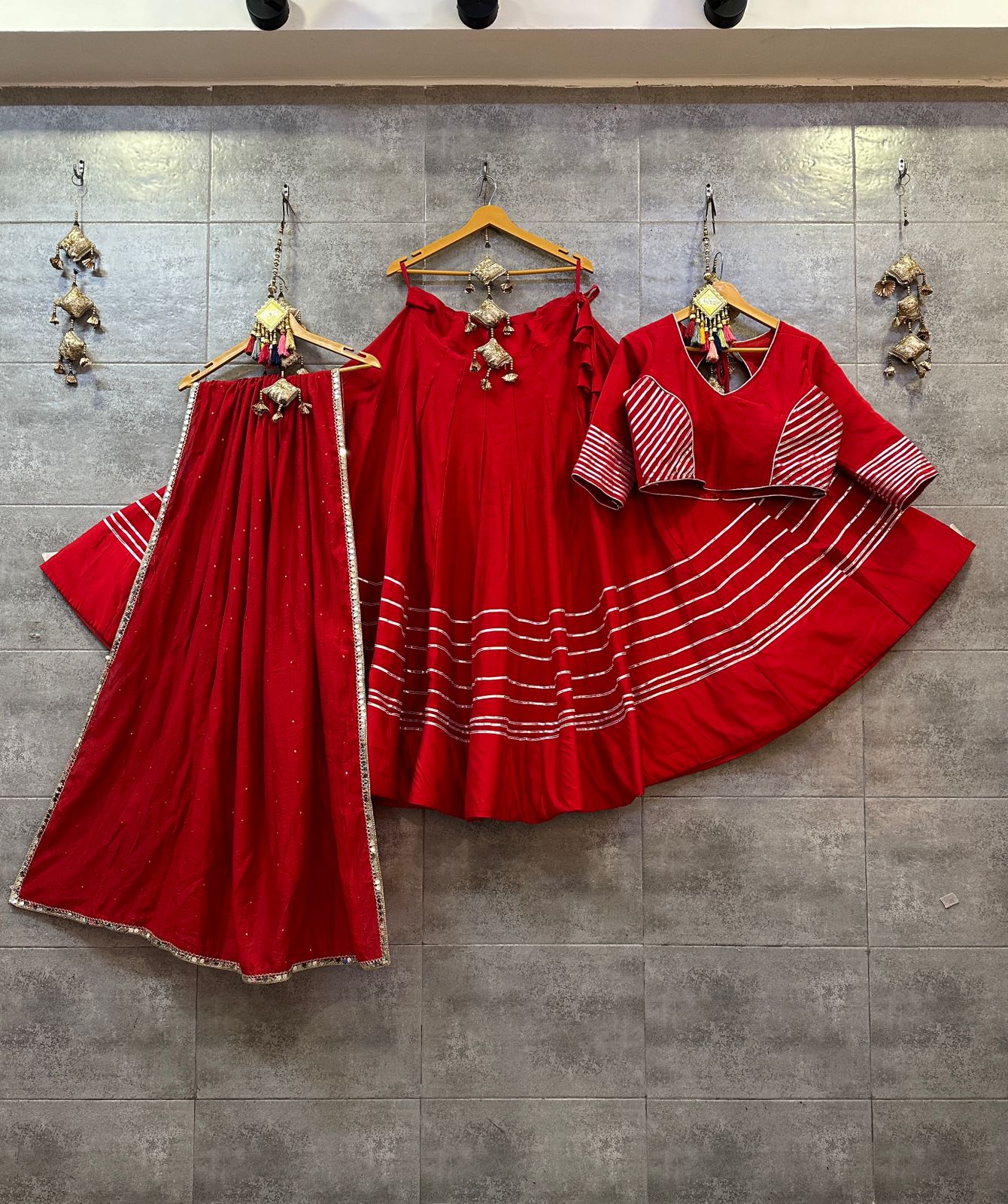 Red Roman Silk Chaniya Choli with Heavy Gotta and Sequence Laces Dupatta