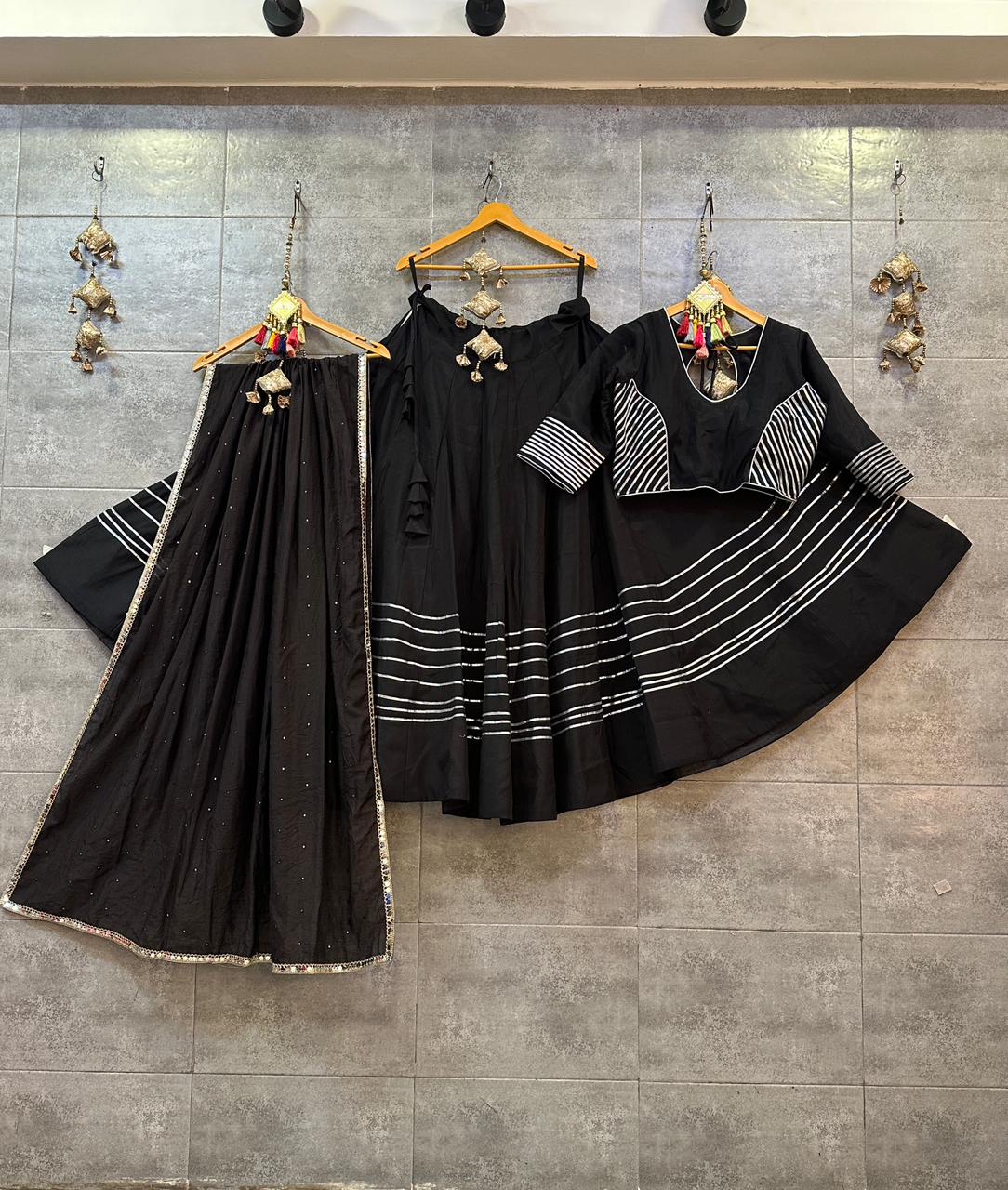 Black Roman Silk Chaniya Choli with Heavy Gotta and Sequence Laces Dupatta