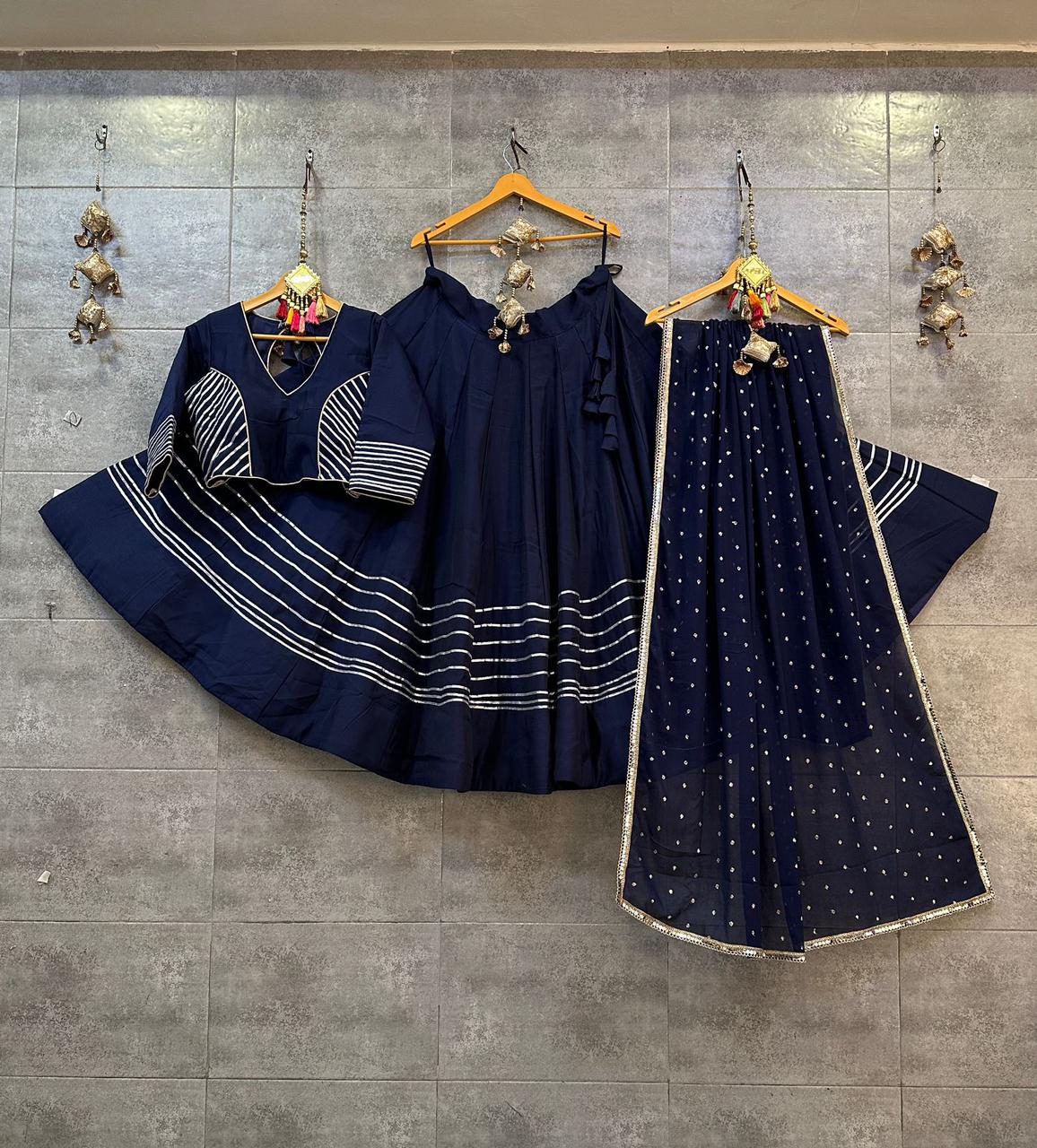 Navy Blue Roman Silk Chaniya Choli with Heavy Gotta and Sequence Laces Dupatta