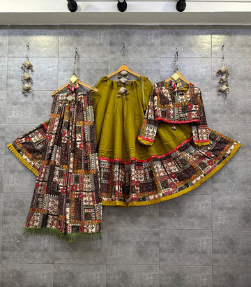 Green Jam Cotton Chaniya Choli with Embroidered Blouse