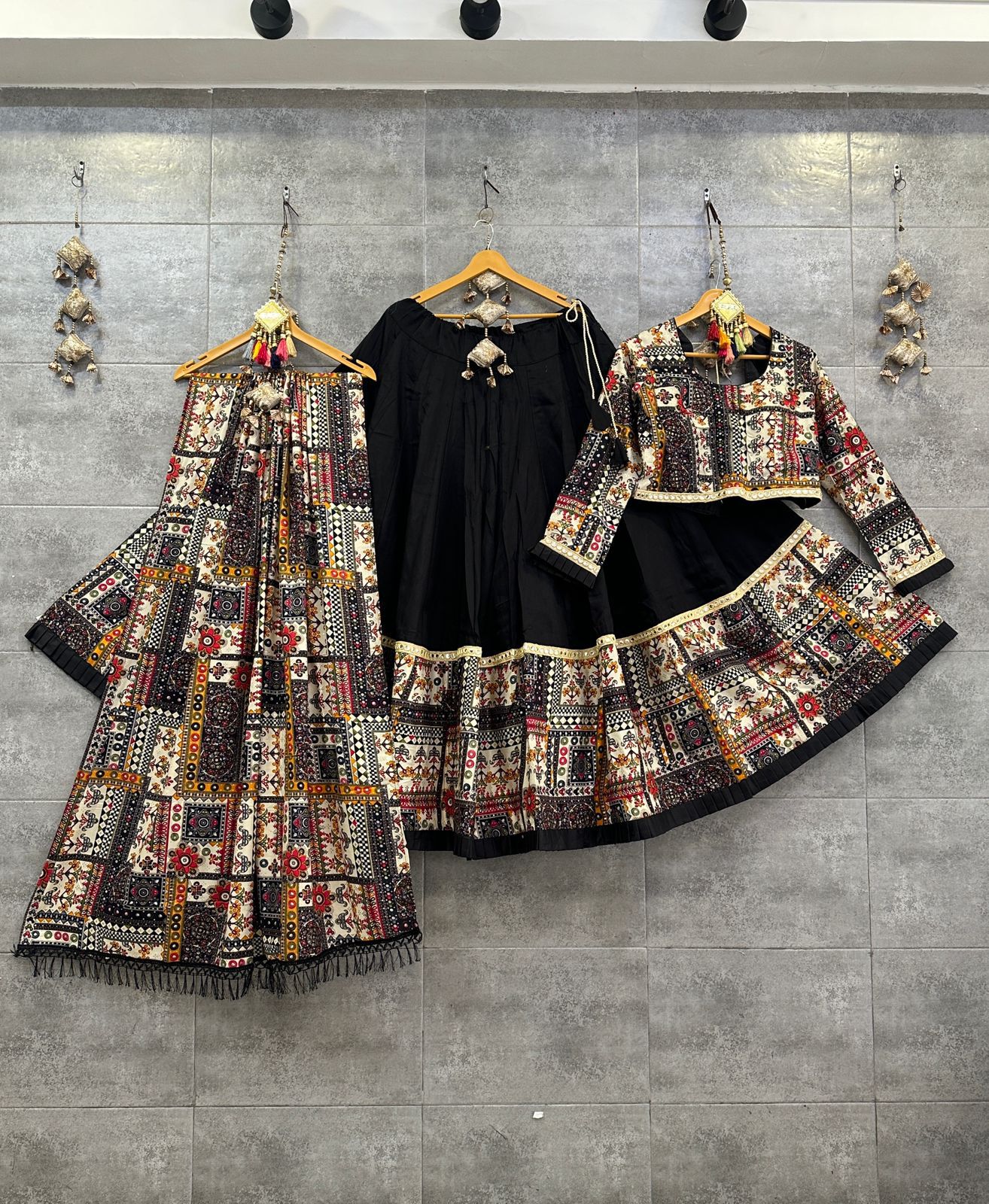 Black Jam Cotton Chaniya Choli with Embroidered Blouse