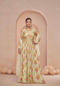 Cream Floral Handwork Anarkali Suit with Net Dupatta 