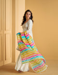 White Pure Silk Anarkali Suit with Embellished Work and Multicolor Dupatta