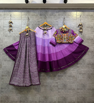 Purple  Shaded Camric Cotton Chaniya Choli with Gamthi Mirror Lace