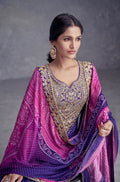 Purple Chinon Palazzo Suit with Embroidery and Mirror Work