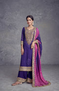 Purple Chinon Palazzo Suit with Embroidery and Mirror Work