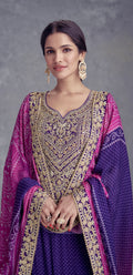 Purple Chinon Palazzo Suit with Embroidery and Mirror Work