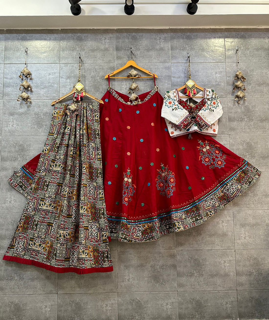 Red Cotton Chaniya Choli with Traditional Embroidery