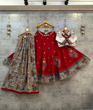 Red Cotton Chaniya Choli with Traditional Embroidery