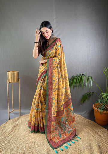 Women's Designer Pure Malai Cotton Kalamkari Print Saree