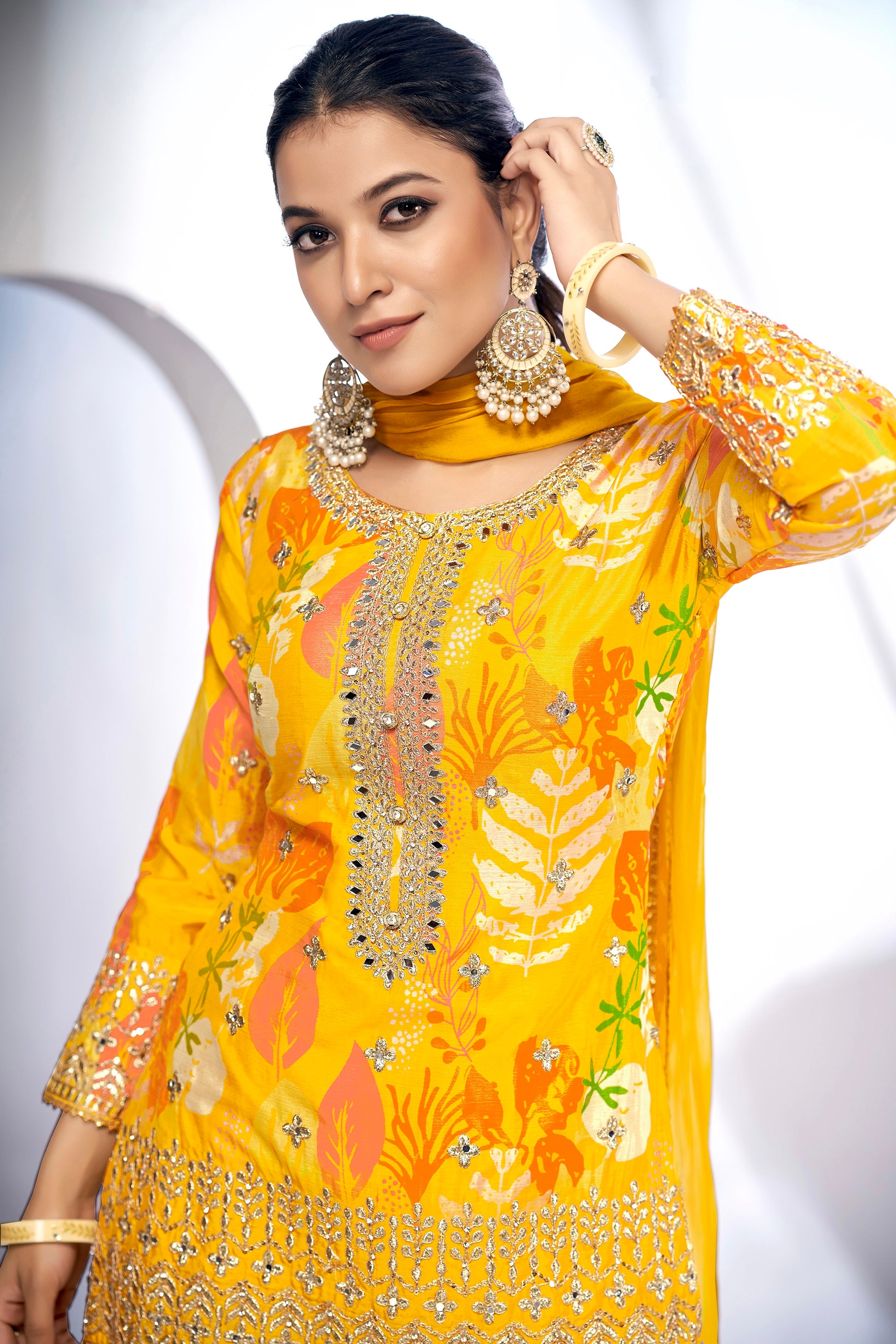 Yellow Festive Sharara Suit with Embroidery & Digital Print