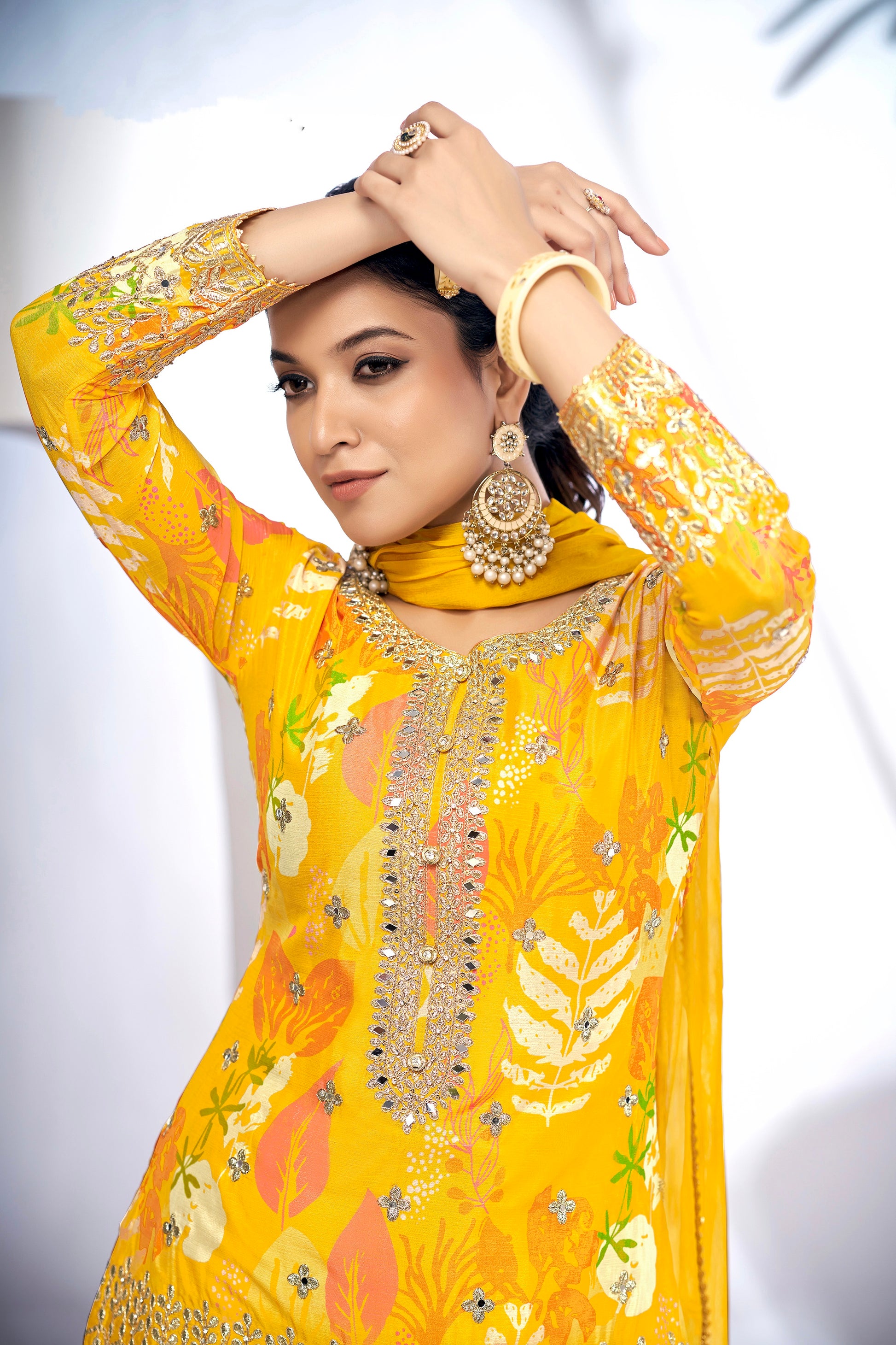 Yellow Festive Sharara Suit with Embroidery & Digital Print