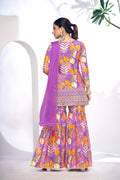 Purple Festive Sharara Suit with Embroidery & Digital Print