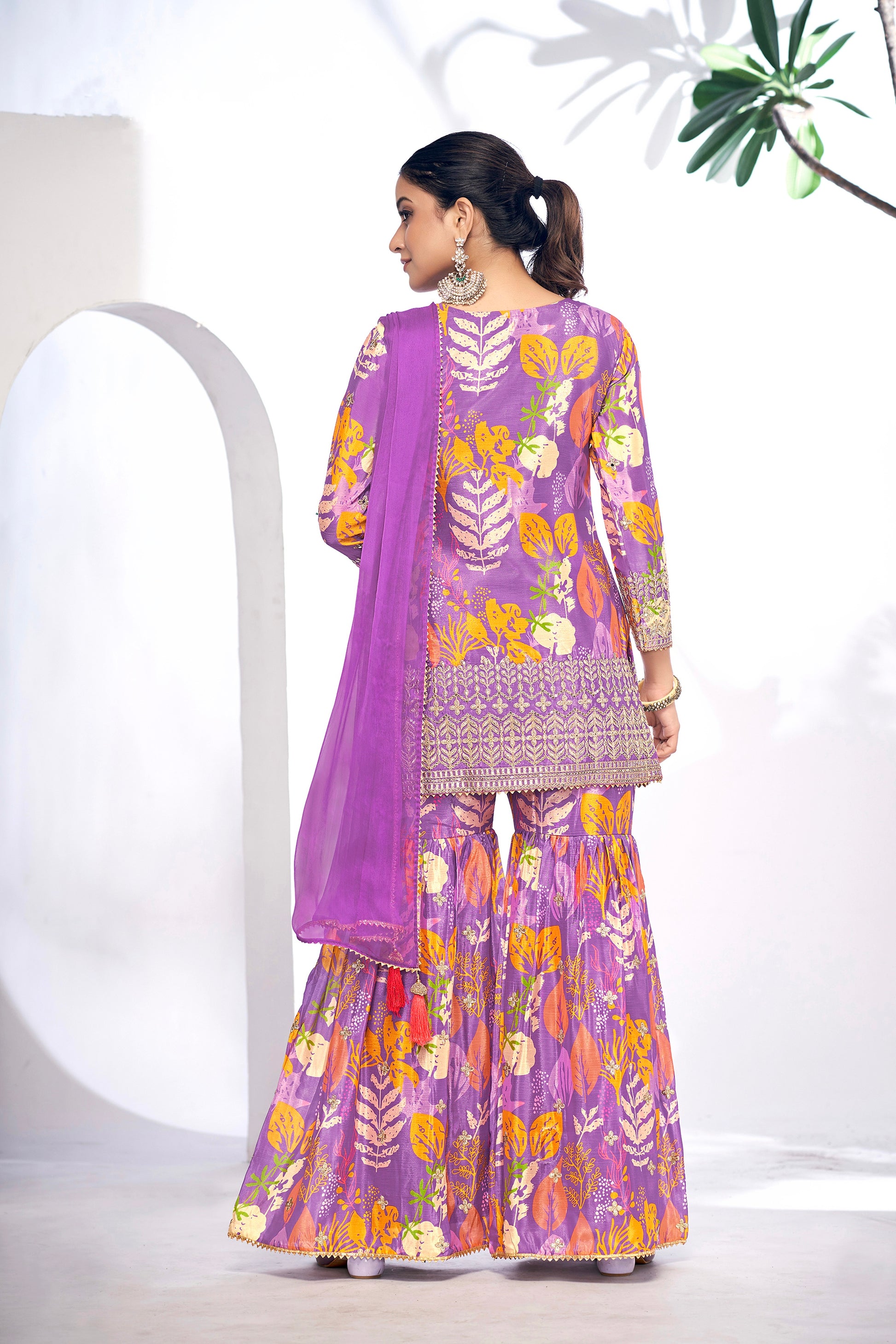 Purple Festive Sharara Suit with Embroidery & Digital Print