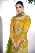 Green Festive Sharara Suit with Embroidery & Digital Print