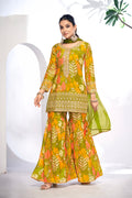 Green Festive Sharara Suit with Embroidery & Digital Print