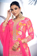 Pink Festive Sharara Suit with Embroidery & Digital Print