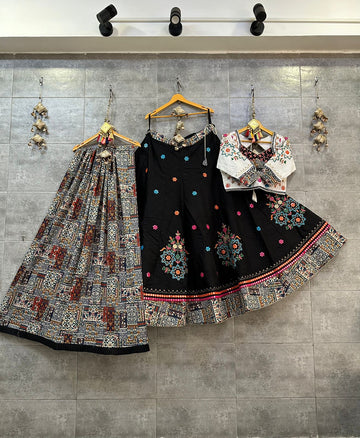 Black Cotton Chaniya Choli with Traditional Embroidery