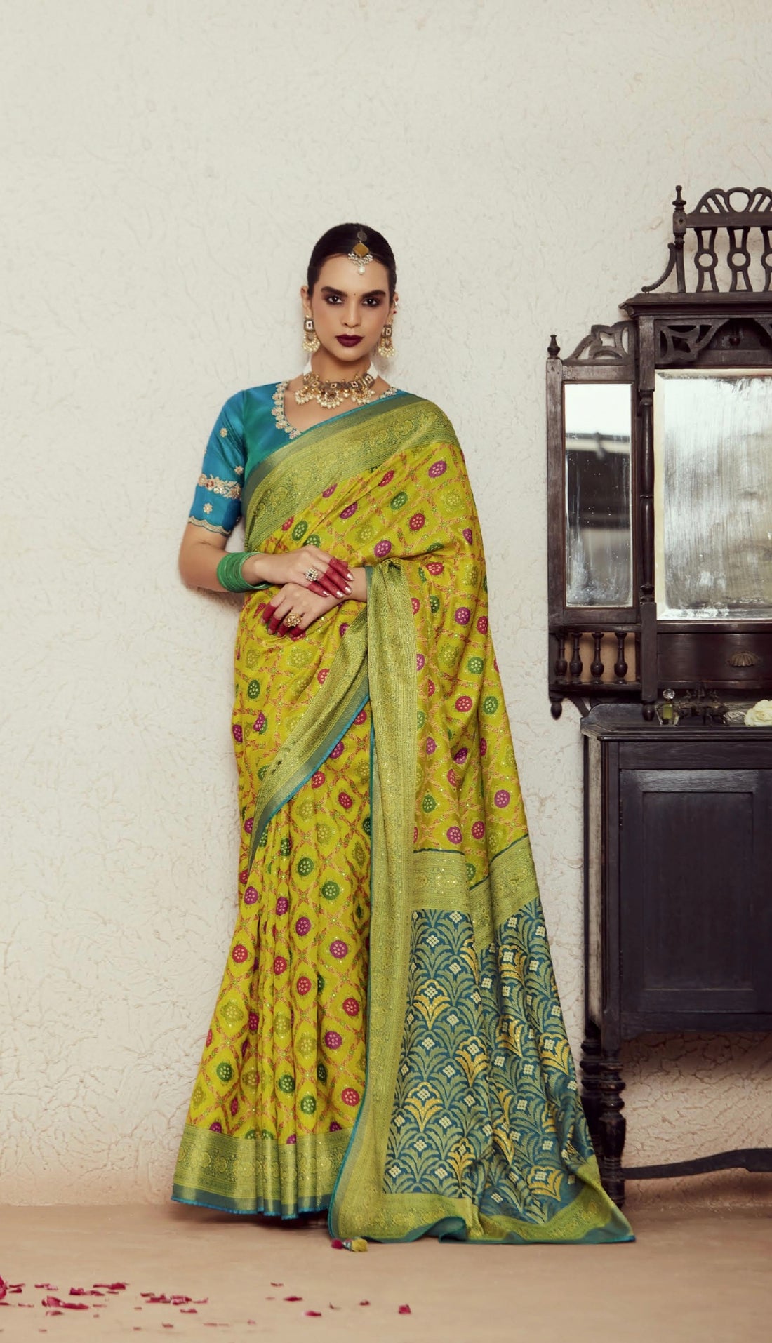 Green Soft Brasso Saree with Dhupian Silk Blouse