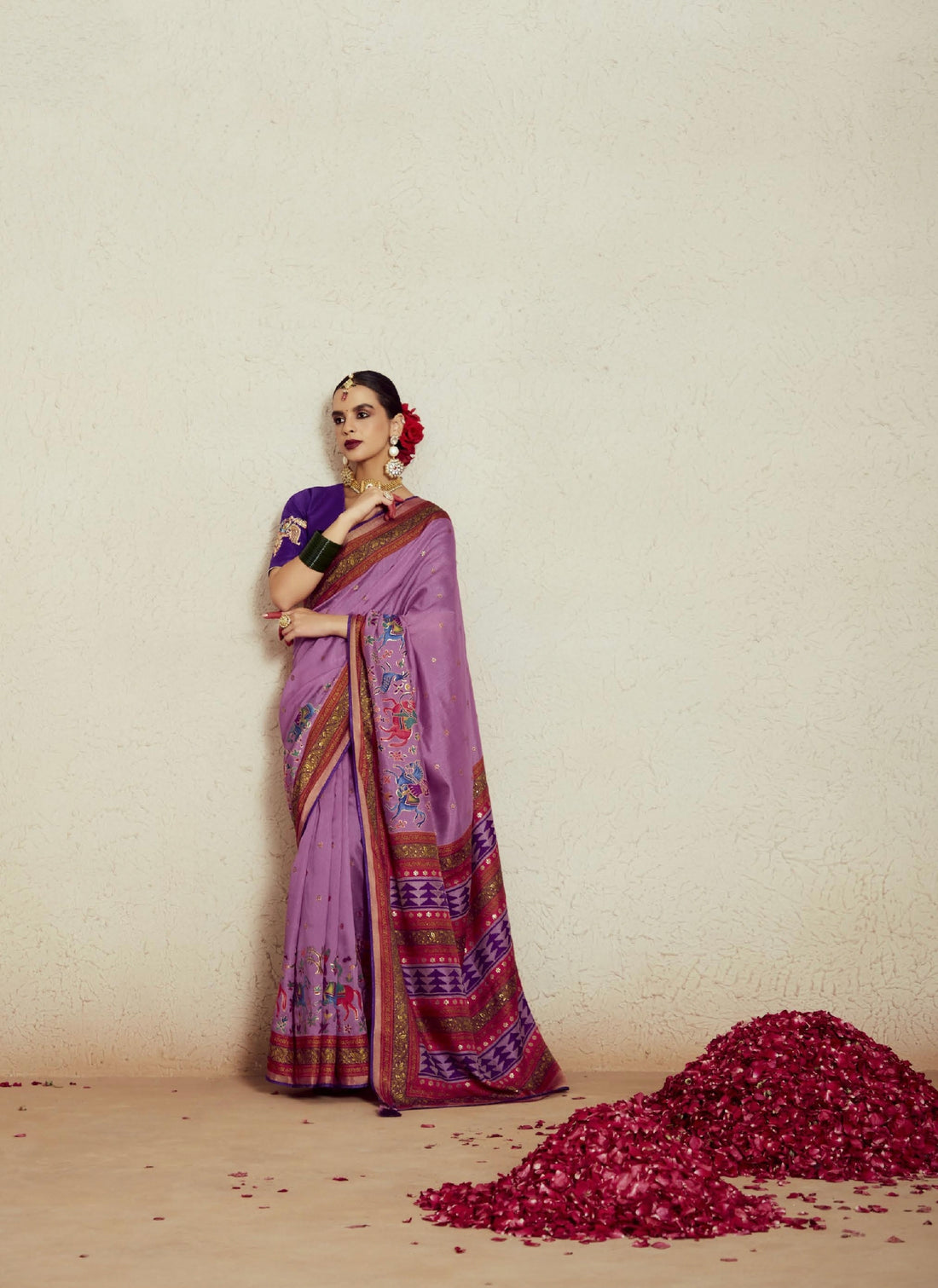 Purple Soft Brasso Saree with Dhupian Silk Blouse