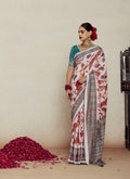 White Soft Brasso Saree with Dhupian Silk Blouse