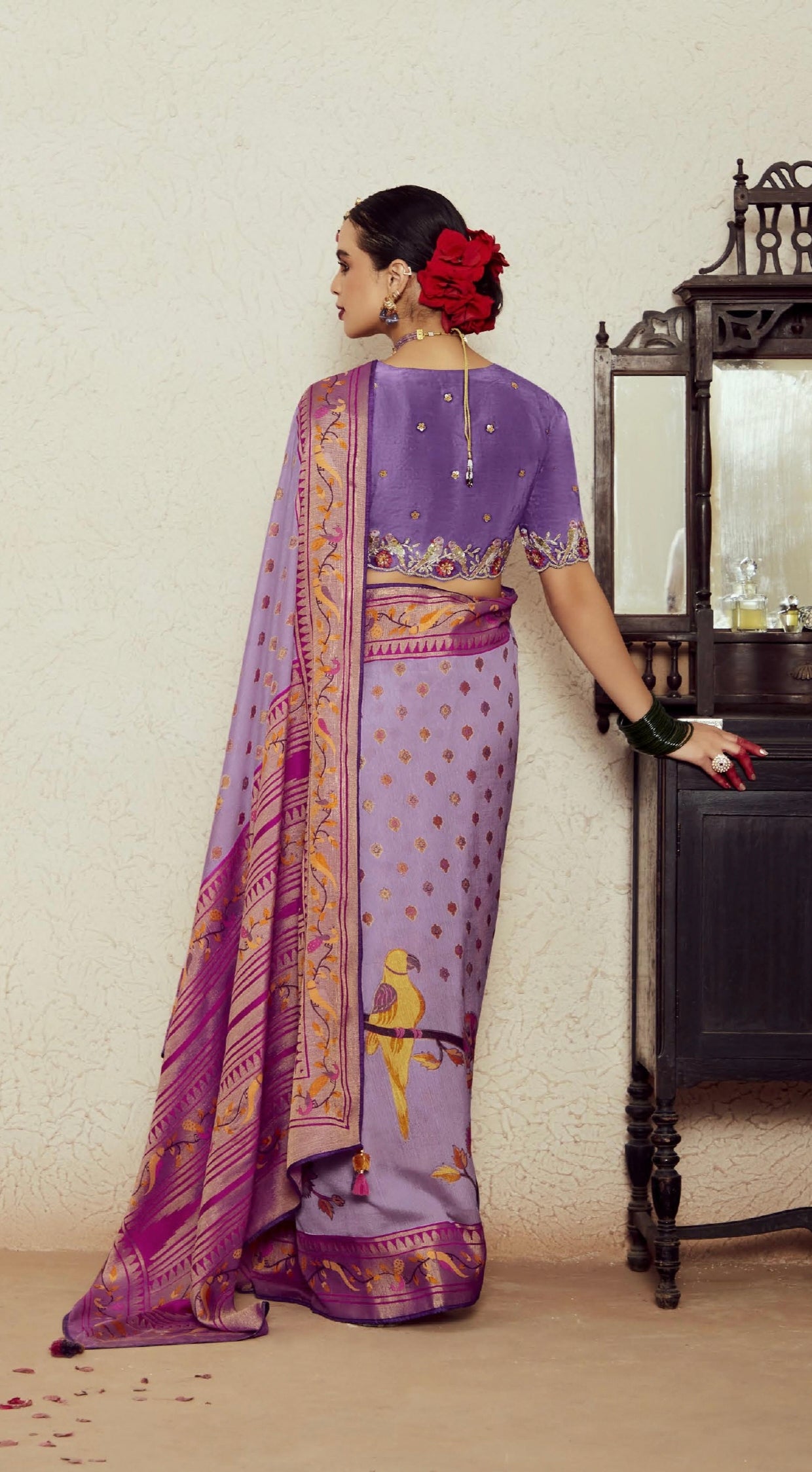 Lilac Soft Brasso Saree with Dhupian Silk Blouse