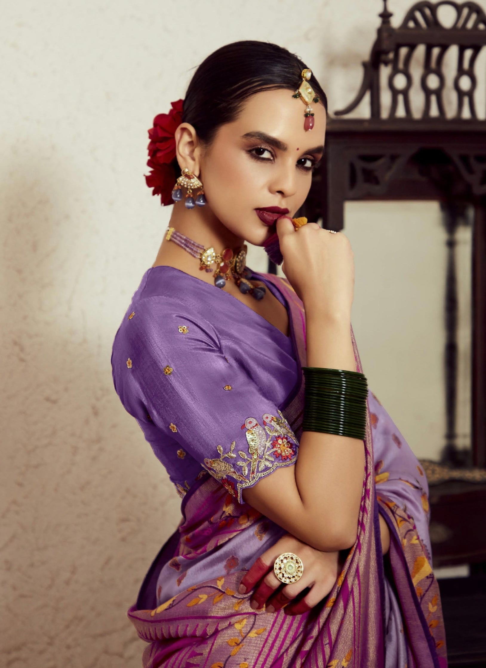 Lilac Soft Brasso Saree with Dhupian Silk Blouse