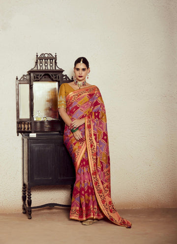 Orange Soft Brasso Saree with Dhupian Silk Blouse