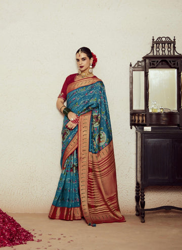 Teal Blue Soft Brasso Saree with Dhupian Silk Blouse