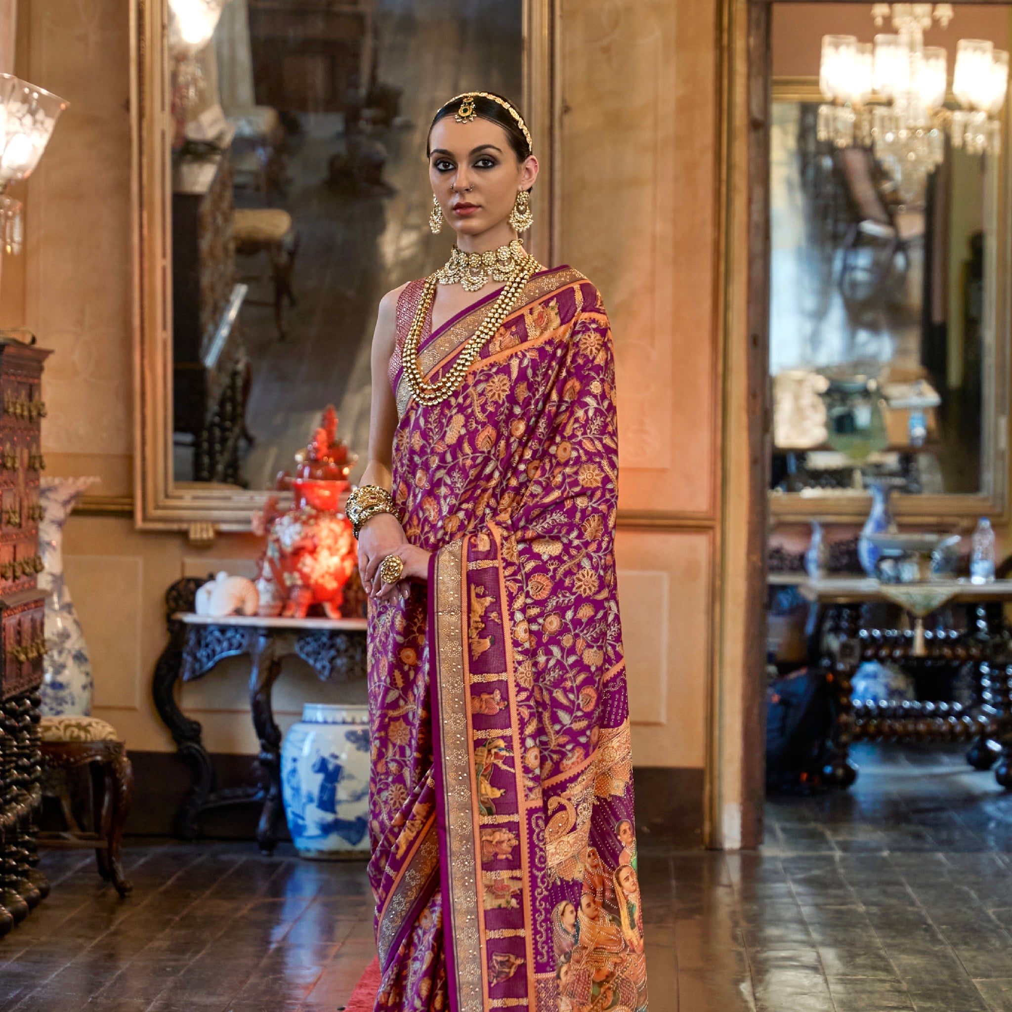 Purple Patola Silk Saree with Traditional Motifs and Handmade Tassels