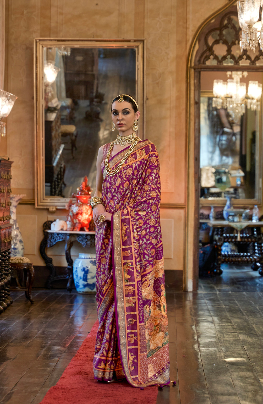 Purple Patola Silk Saree with Traditional Motifs and Handmade Tassels