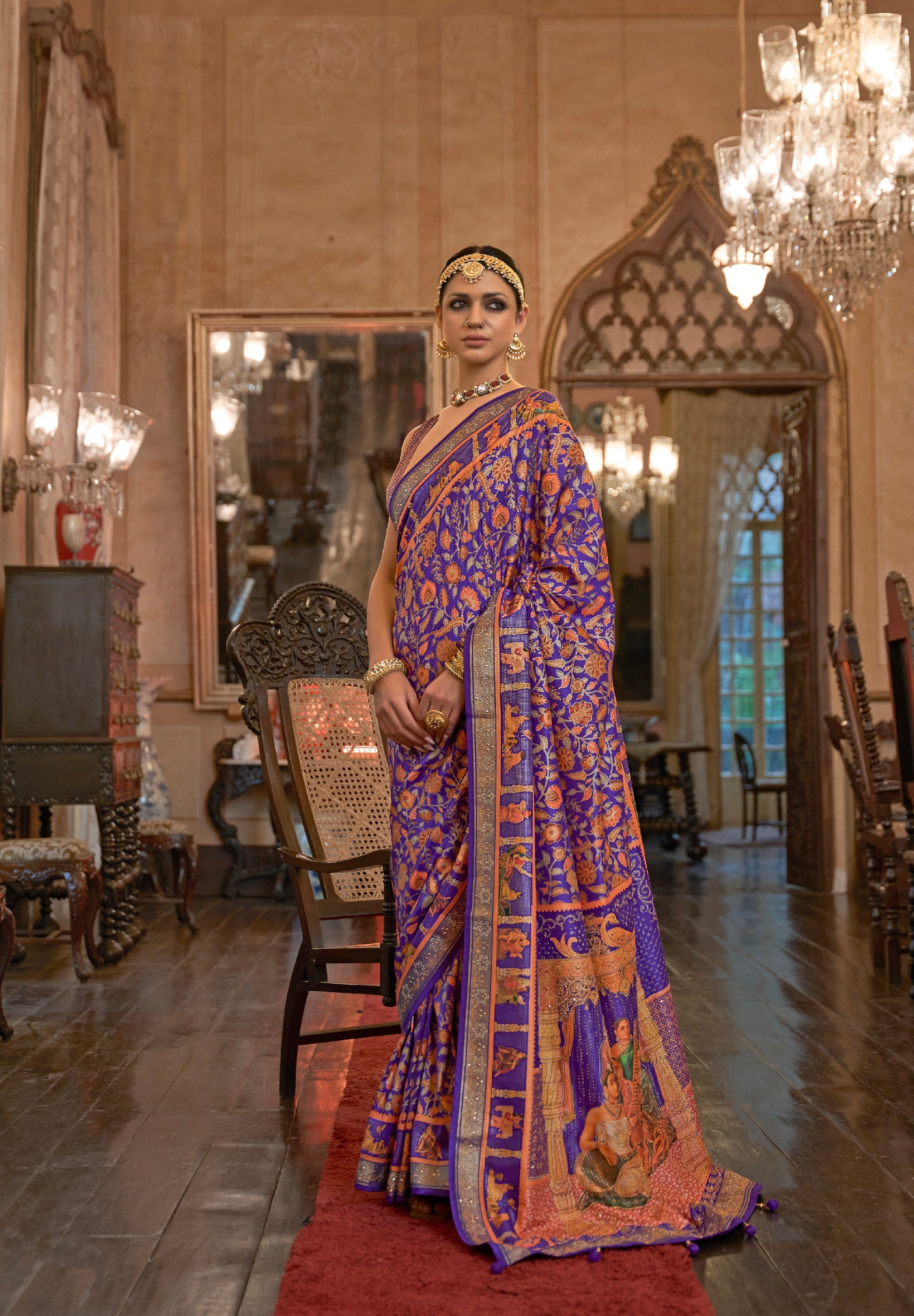 Blue Patola Silk Saree with Traditional Motifs and Handmade Tassels