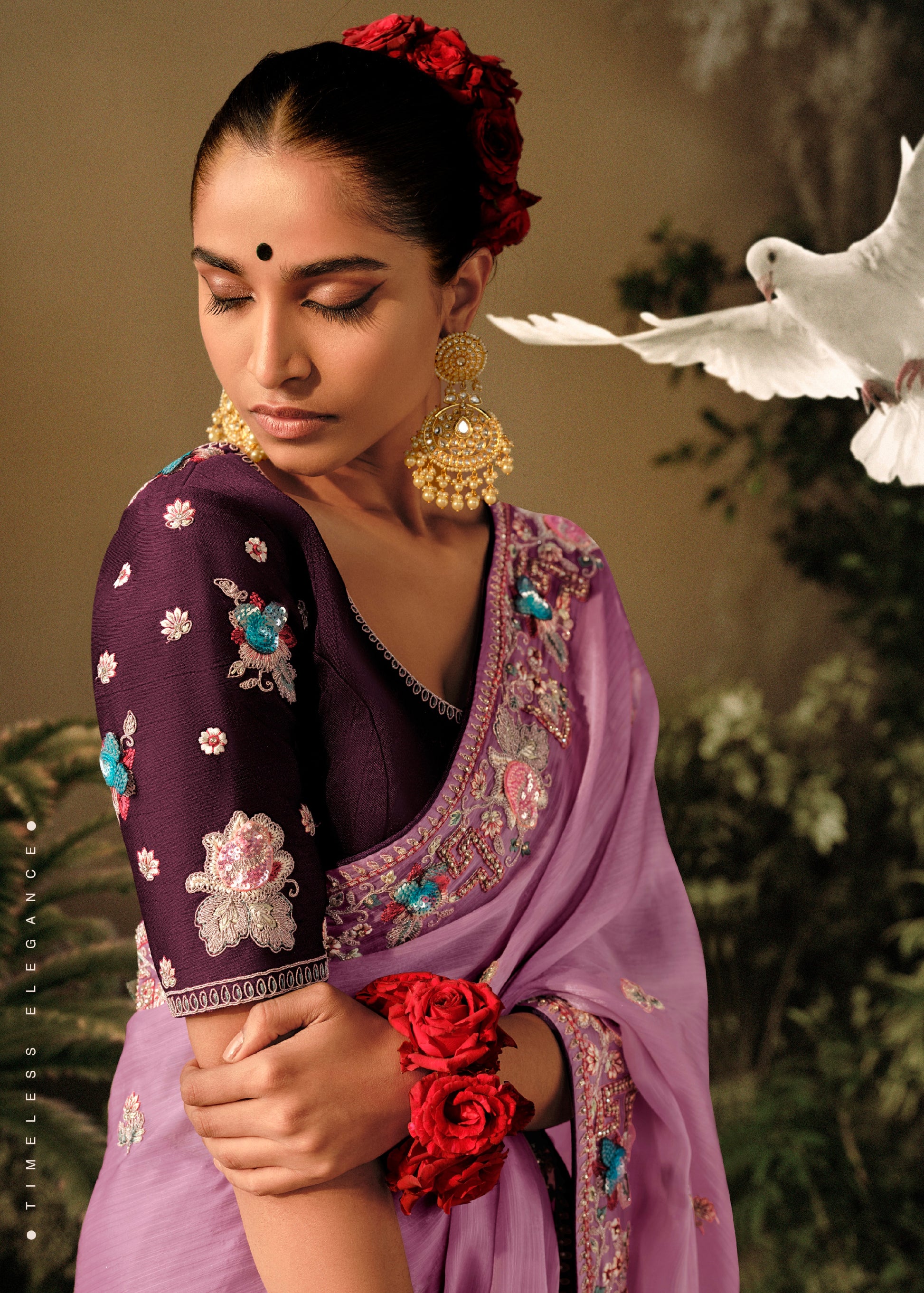 Lavender Wedding Saree with Heavy Embroidery Border