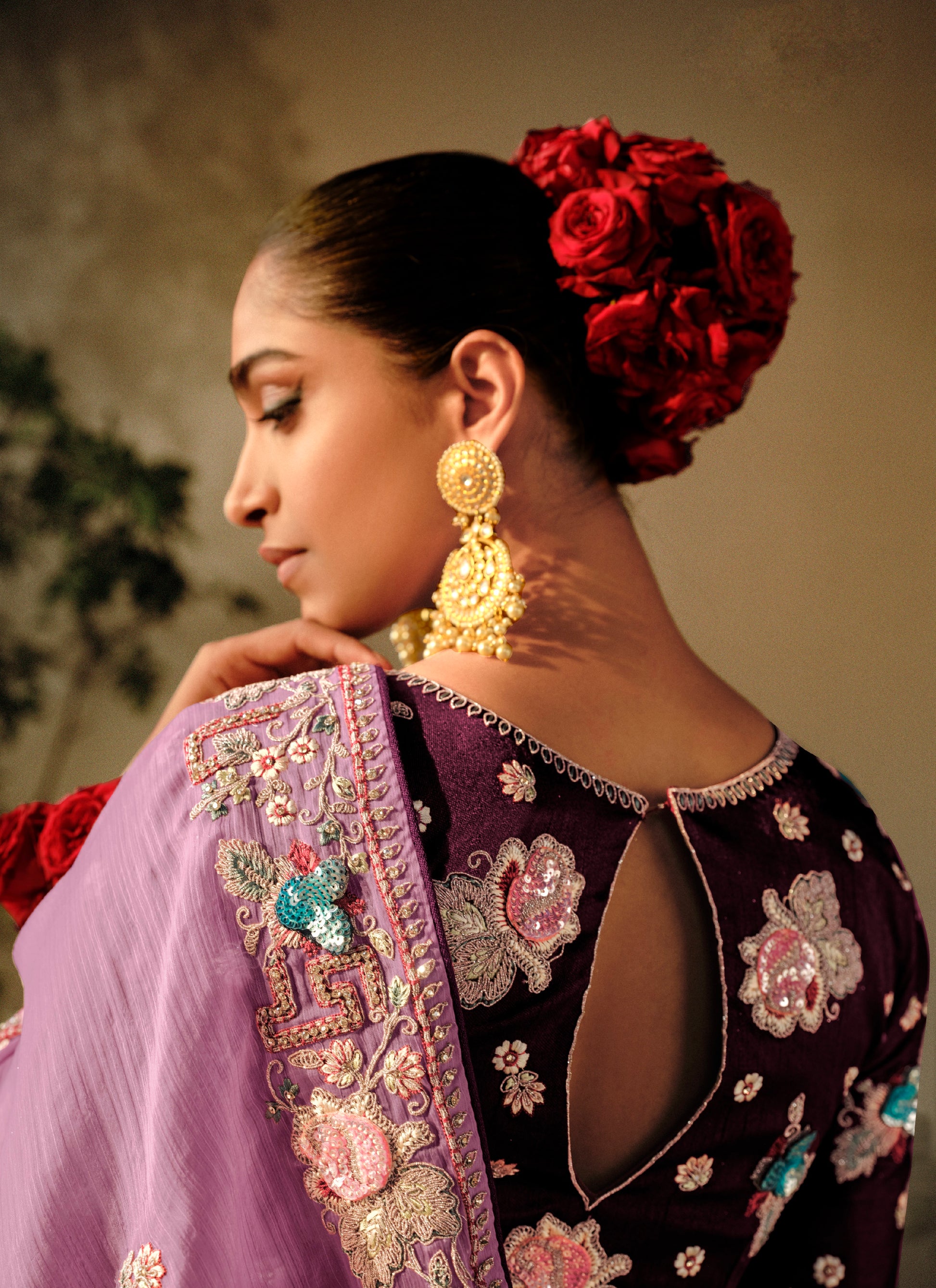 Lavender Wedding Saree with Heavy Embroidery Border