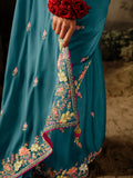 Blue Wedding Saree with Embroidery and Tassels