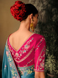 Blue Wedding Saree with Embroidery and Tassels